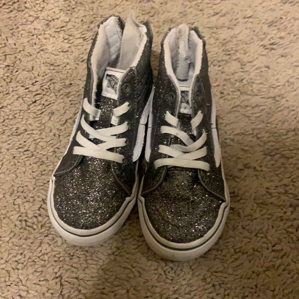 Toddler dark army green glittery vans